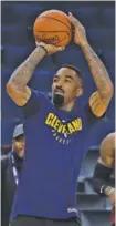  ?? THE ASSOCIATED PRESS ?? The Cleveland Cavaliers’ J.R. Smith shoots during practice but failed to do so with Thursday’s game tied late in regulation.