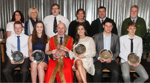  ??  ?? At the civic reception for Wexford Surf Lifesavers who excelled in Hollans (from left), back – Anne Ryan, Angela Laffan (district manager), John Doyle, Thelma Blehein, Cllr George Lawlor and Tom Doyle; front – Cameron Steel, Georgina Steel, Mayor of...