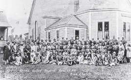  ??  ?? Zion Baptist Church, located on West Prince Street, with members of the African United Baptist Associatio­n of N.S., August 1930.