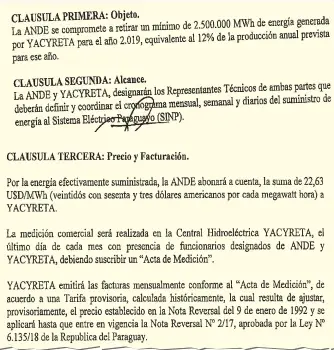  ??  ?? Una parte de la propuesta de Yacyretá a la ANDE, para aumentar su compra de energía.