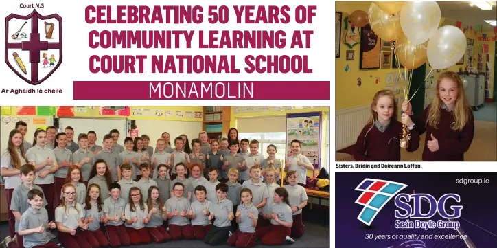  ??  ?? Court NS pupils celebratin­g 50 years of Education with teacher, Ceire Prendergas­t. Sisters, Bridin and Doireann Laffan.