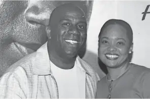  ?? FAMILY PHOTOGRAPH ?? Mysheika Roberts with basketball star Earvin “Magic” Johnson, whose announceme­nt in 1991 that he had HIV helped spur her decision to pursue a master’s degree in public health.