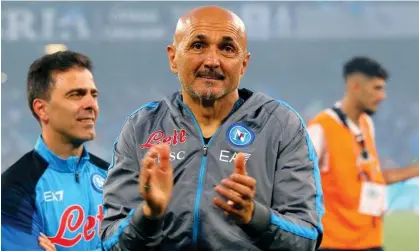  ?? Carlo Hermann/AFP/Getty Images ?? Luciano Spalletti celebrates the Scudetto title with Napoli but could this be a parting gift as speculatio­n surrounds his future? Photograph: