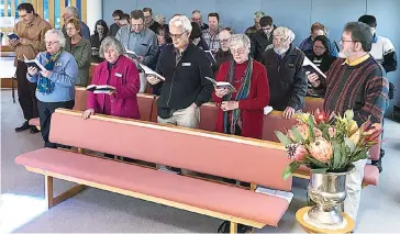  ??  ?? Margaret Dobson, Mary White, Graham Thorpe, Jean Thorpe, Russell Jones take part in the final Thorpdale Uniting Church service.