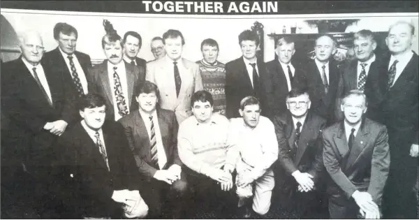  ??  ?? The 1969 Tinahely Junior championsh­ip winners gathered for a reunion in Lawless’s Hotel, Aughrim, 25 years ago in 1995.
