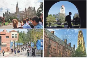  ?? AP ?? Authoritie­s say parents paid bribes to get their kids into elite universiti­es including, clockwise from top left, Georgetown University, Stanford University, Yale University and the University of California-Los Angeles.