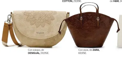  ??  ?? Con solapa, de DESIGUAL, 59,95€.
Con asas, de ZARA, 69,95€.