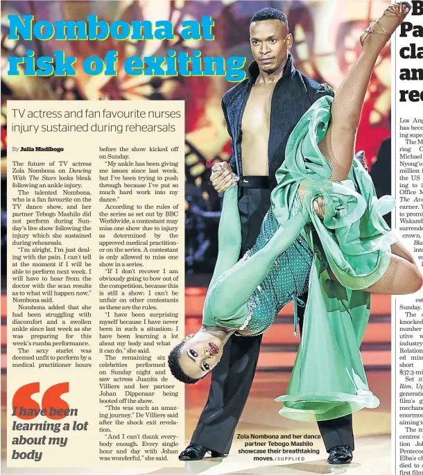  ?? /SUPPLIED ?? Zola Nombona and her dance partner Tebogo Mashilo showcase their breathtaki­ng moves.