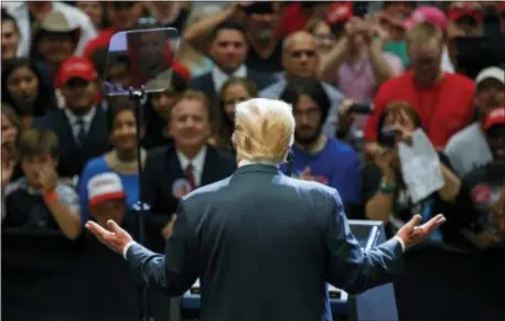  ?? CAROLYN KASTER — THE ASSOCIATED PRESS ?? President Donald Trump speaks at the North Side Gymnasium in Elkhart, Ind., Thursday during a campaign rally.