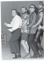  ??  ?? Super troupe: Joe Crilly (third from left) wiith fellow Field Day Theatre Company members in 1984 (from left) Mark Lambert, Des Mc Aleer, Ciaran Hinds, Veronica Quilligan, Stephen Rea, Hilary Reynolds, Nuala Hayes and Killian Mc Kena