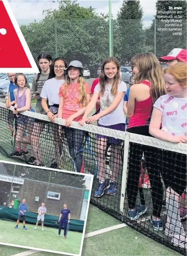  ??  ?? In awe Youngsters are starstruck as Sir Andy Murray joined in a tennis summer camp