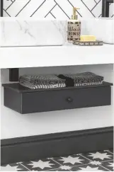  ??  ?? ABOVE ‘AFTER BEING QUOTED £400 TO BUILD SOME STORAGE UNDER THE FLOATING COUNTERTOP, I FOUND A DRAWER UNIT FOR £36 ON EBAY THAT I PAINTED TO TIE IN WITH THE WOODWORK.’ For a similar solution, try Reza wall shelf, £99, La Redoute
