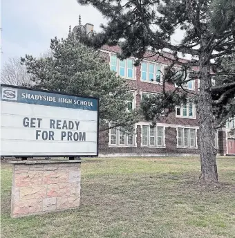  ?? DANIEL NOLAN PHOTO ?? The horror movie “Fear Street: Prom Queen” is shooting at the former Delta Secondary School this month. The school’s Main Street East sign has been changed for the movie, which is about the goings-on in the cursed town of Shadyside. It is based on an R.L. Stine book.