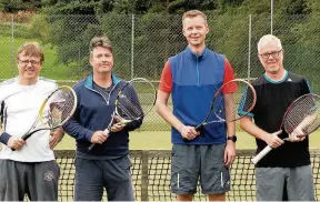  ??  ?? Doubles champs Colin Magee and Fergal Burns, left, beat Gerry O’Neil and Kevan Lyons