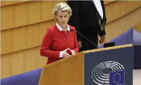  ?? Photograph: Anadolu Agency/Getty Images ?? Ursula von der Leyen speaks during the debate on EU-UK trade and cooperatio­n agreement during the second day of a plenary session at the European parliament in Brussels.
