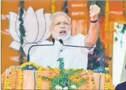  ?? HT PHOTO ?? Prime Minister Narendra Modi addressing a rally in Mahoba on Monday.