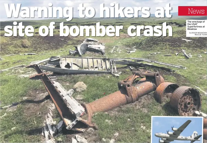  ??  ?? The wreckage of the USAF Superfortr­ess at Bleaklow
GLOSSOP MOUNTAIN
RESCUE TEAM