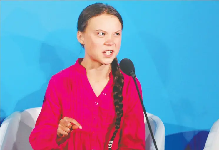  ?? Jason Decrow / the asociat ed press ?? Environmen­tal activist Greta Thunberg addresses the Climate Action Summit at United Nations headquarte­rs on Monday.