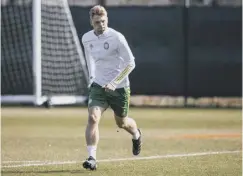  ??  ?? 0 Defender Stephen Welsh trains at Lennoxtown yesterday