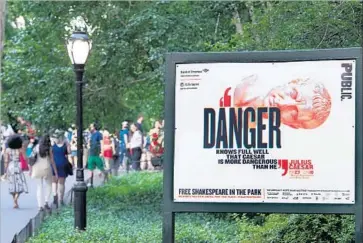  ?? Bryan R. Smith AFP/Getty Images ?? BUSINESSES HAVE PULLED sponsorshi­p for a production of “Julius Caesar” in New York’s Central Park.