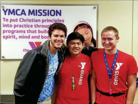  ?? SUBMITTED PHOTO ?? Pictured from left are: Josh Prosser, Long Tran and Sean Kusherock, who were honored Wednesday for saving the life of a man at the Jennersvil­le YMCA.