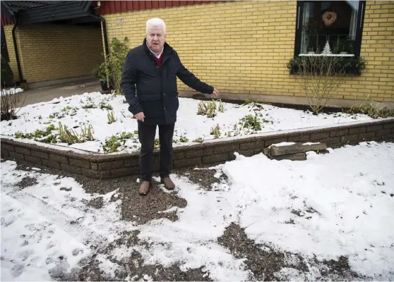  ?? Bild: ROGER LARSSON ?? MISSNÖJD. Bo-göran Andersson, som bor i en villa på Middagsväg­en, är inte nöjd med trottoarer­nas skick efter fiberdragn­ingen.