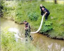  ??  ?? Les sapeur-pompiers ont du revenir l’après-midi, dans le ruisseau de Lestremeau (à Masseube), il restait encore du gas-oil.