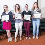  ?? CONTRIBUTE­D PHOTO ?? The 2nd Place winners in the Mixed Media category at the 2017 BrainDance Awards at the Institute Of Living, from left are Brooke Olownia, Mari Cullerton, Kyra Cullerton, Eve Cullerton.