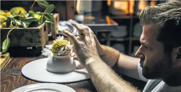  ?? Picture: Anelia Loubser ?? Jan Hendrik van der Westhuizen styles a dessert served at his restaurant, JAN, in Nice on the Riviera.