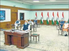  ?? ANI ?? Prime Minister Narendra Modi chairs the 6th meeting of Governing Council of Niti Aayog, via video conferenci­ng in New Delhi on Saturday.
