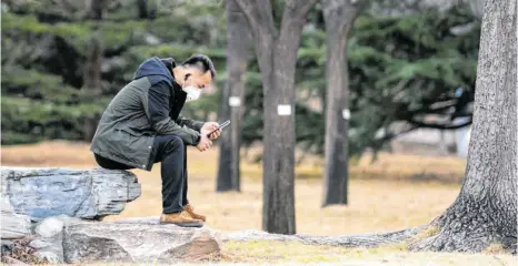  ?? FOTO: ARTYOM IVANOV / IMAGO IMAGES ?? Ein Mann im Botanische­n Garten von Peking: Auch in China und Südkorea werden Handyortun­g und Tracking eingesetzt. So soll die Ausbreitun­g des neuartigen Coronaviru­s verhindert werden.