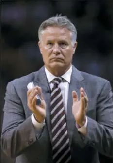  ?? THE ASSOCIATED PRESS FILE ?? As the interim general manager, Sixers coach Brett Brown has the opportunit­y to add the kind of players who fit his system, which produced 52 wins and a trip to the Eastern Conference semifinals in 2017-18.