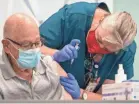  ?? GREG LOVETT/USA TODAY NETWORK ?? Richard Herman, 82, receives the Moderna vaccine from nurse Sherry Phillips on Dec. 30 in Delray Beach, Fla.