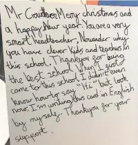  ??  ?? ●●The card sent by a 10-year-old asylum seeker pupil at Heybrook primary School headteache­r Kevan Crowther