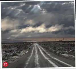  ??  ?? 01 NORTHERN CAPE Electric thundersto­rm near Augrabie Falls along the Orange River Lens Canon ef 24-70mm f/4l is USM Exposure 40 min, f/14, iso800 02 THE long ROAD Sunrise with rain clouds between Fraserburg and Carnarvon Lens Canon ef 24-70mm f/4l is...