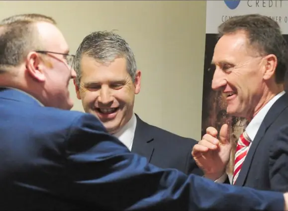  ??  ?? Byrne, Des Halpenny and Peter Fitzpatric­k TD at the Louth GAA Annual Convention in Darver.