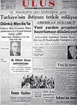  ??  ?? 5 Şubat 1948 tarihli Ulus gazetesind­e ABD Dışişleri bakanı Marshall’ın Türkiye’ye yardım planı haberleşti­rilmiş (üstte). Marshall Yardımı ile Abd’nin hangi alanlarda Türkiye’ye destek vereceğini anlatan tanıtım afişi (altta).