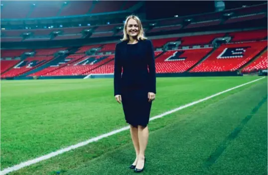  ??      EDDIE KEOGH ?? Sissel Gynnild Hartley på plass på Wembley stadion. Det var der hun hadde kontoret sitt.