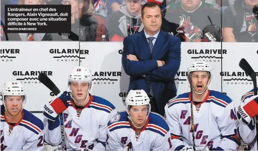  ?? PHOTO D’ARCHIVES ?? L’entraîneur en chef des Rangers, Alain Vigneault, doit composer avec une situation difficile à New York.