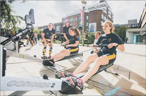  ?? PICTURE: MIKE PARK, UNIVERSITY OF HULL ?? POWERED UP: The Sports Society gives a rowing demonstrat­ion at The Universtiy of Hull’s ‘Welcome Fest’.