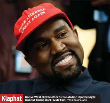  ?? FOTO: RITZAU SCANPIX ?? Klaphat
Kanye West skabte atter furore, da han i fjor besøgte Donald Trump i Det Hvide Hus.