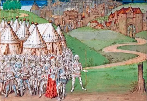  ??  ?? Isabelle de France (12921358), épouse d’Edouard II d’Angleterre, et son armée. Miniature du xve siècle, Londres.