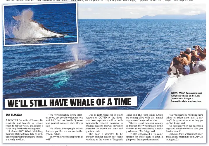  ??  ?? BLOWN AWAY: Passengers spot humpback whales on Sealink Queensland's inaugural Townsville whale watching tour.