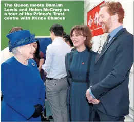  ?? Pictures: CHRIS JACKSON/ GETTY ?? The Queen meets Damian Lewis and Helen McCrory on a tour of the Prince’s Trust centre with Prince Charles