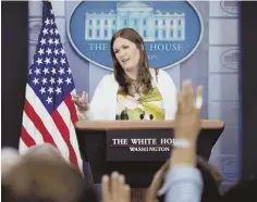 ?? AP PHOTO ?? MIXING IT UP: White House deputy press secretary Sarah Huckabee Sanders calls media out over ‘dishonesty.’