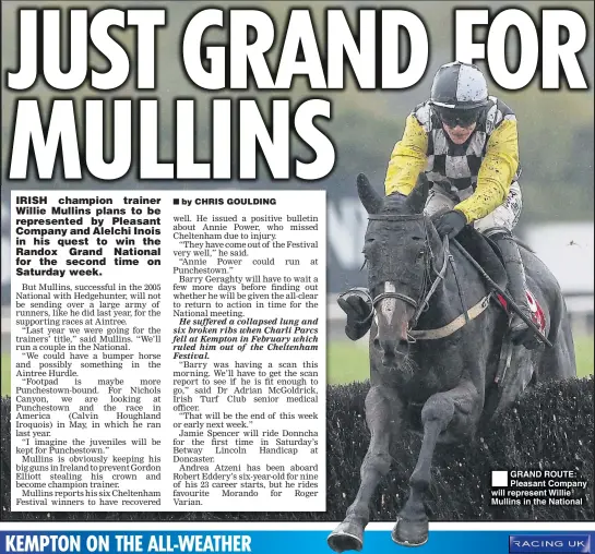  ??  ?? GRAND ROUTE: Pleasant Company will represent Willie Mullins in the National