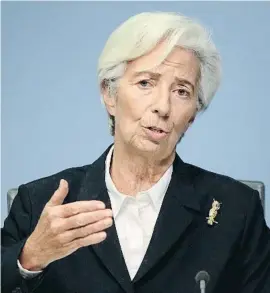  ??  ?? Christine Lagarde, presidenta del BCE