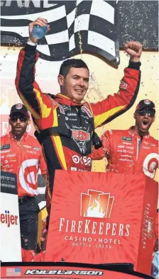  ?? MIKE DINOVO, USA TODAY SPORTS ?? “What a great Father’s Day present for myself and all the other fathers out there,” Kyle Larson said after winning Sunday.