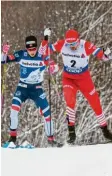  ?? Foto: Lienert ?? Kampf um die Spitze: Johannes Klaebo (links) und Sergej Ustjugov.