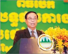  ?? HENG CHIVOAN ?? Deputy Prime Minister Bin Chhin, seen here speaking at an event last year, recently accused the opposition party of stealing the name ‘Cambodia National Rescue Party’.